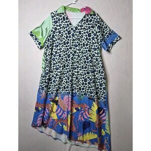 Womens Leopard Print V Neck Dress Large Colorful Jungle Animal Short Sleeve‎
